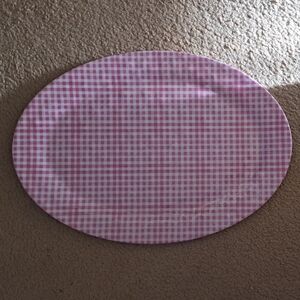 208Park Pink Gingham Oval Melamine  20" x 14"  Plate